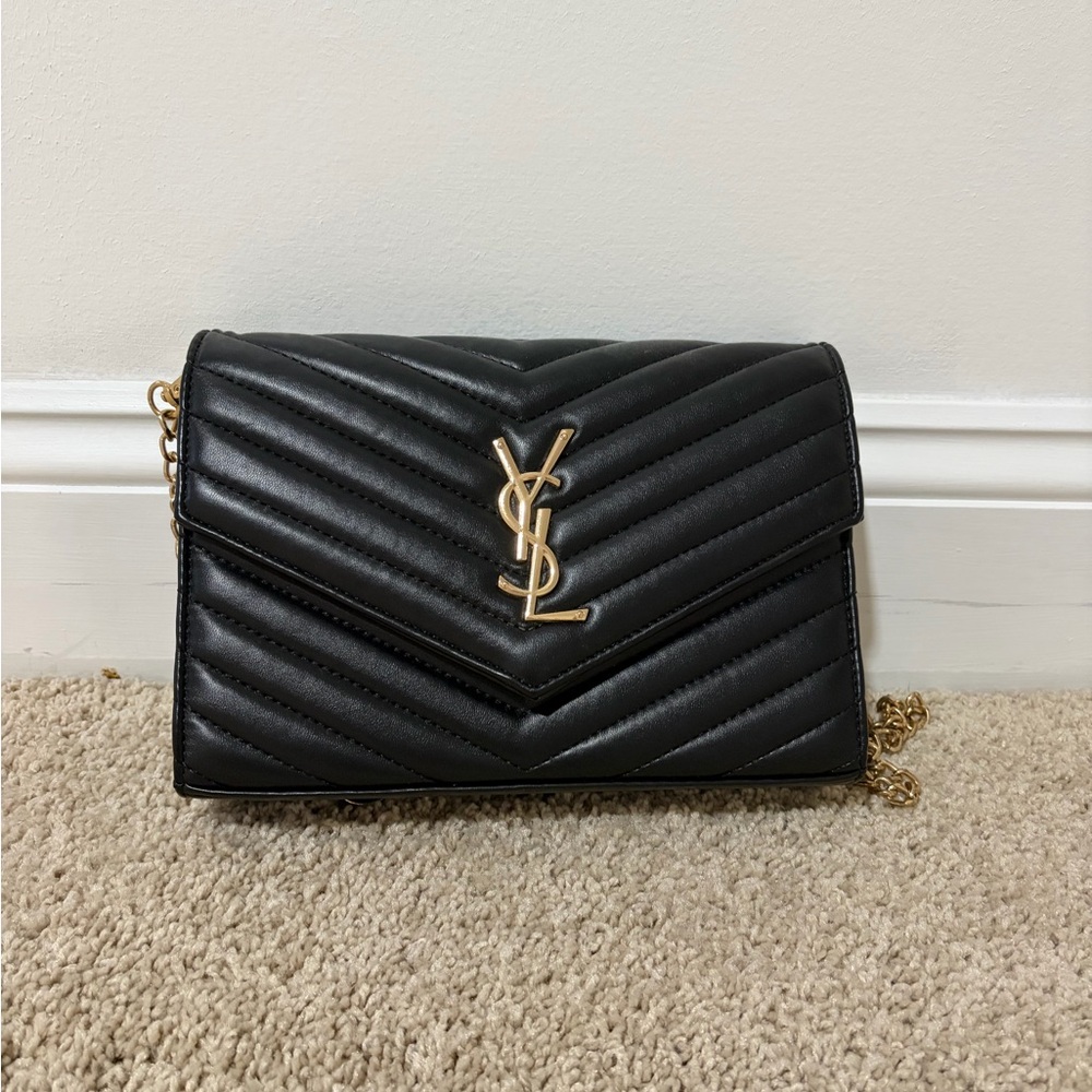 Yves Saint Laurent Black Quilted Clutch with Gold Accents